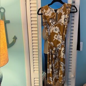 Ann Taylor Factory Floral Sleeveless Belted Dress - Mustard Floral
